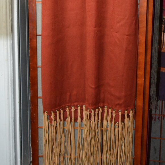 Vintage - Russett Orange - Never 2 Late - Pashmina - Leather Fringe - Shawl. - Picture 4 of 7